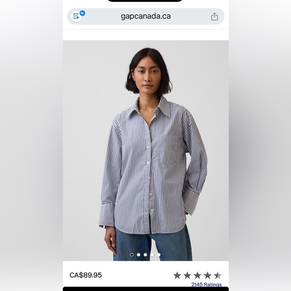 GAP Blue and White Striped Button-Down Shirt (100% cotton) size medium